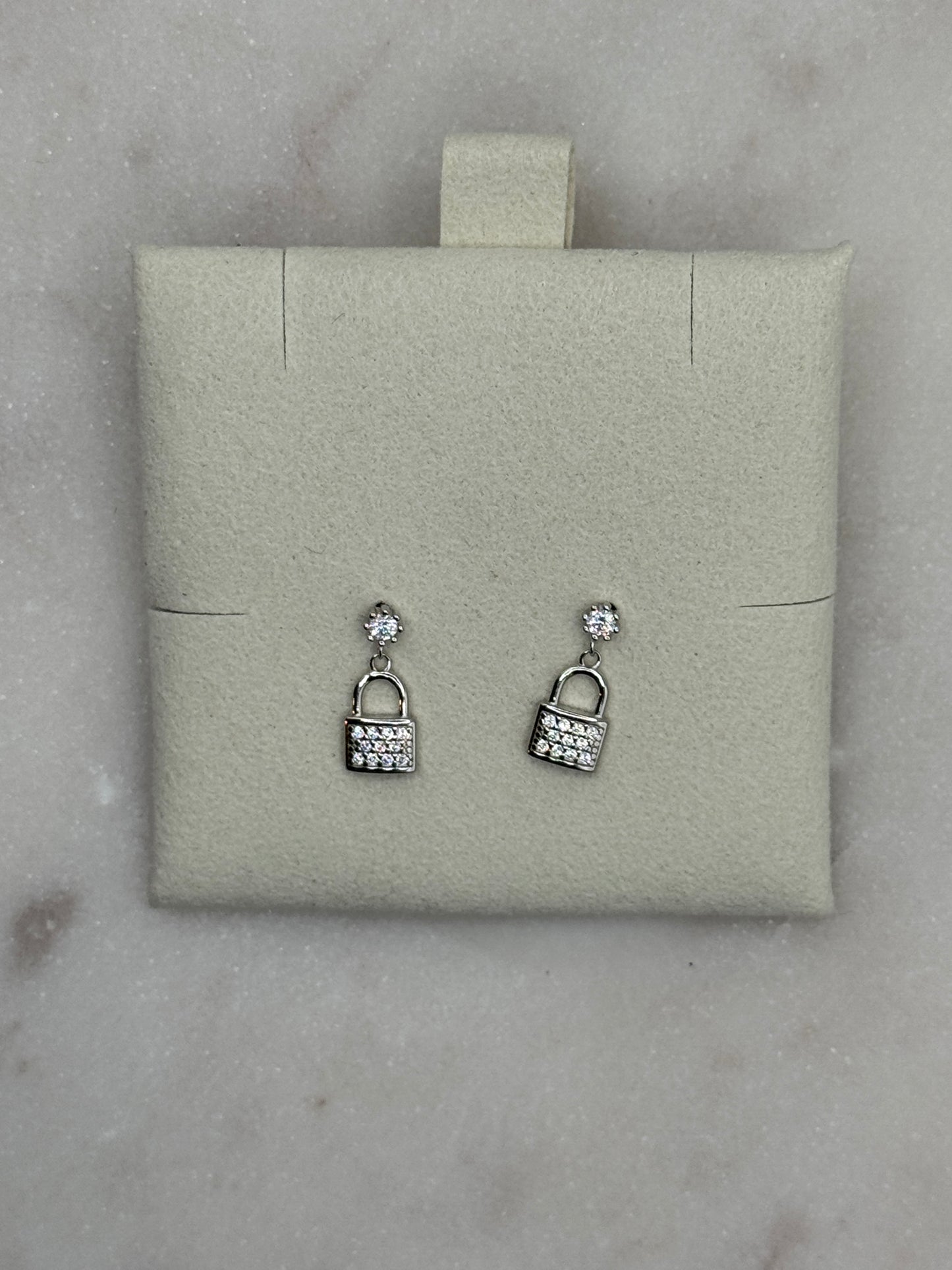 Zirconia Lock Earrings - Silver