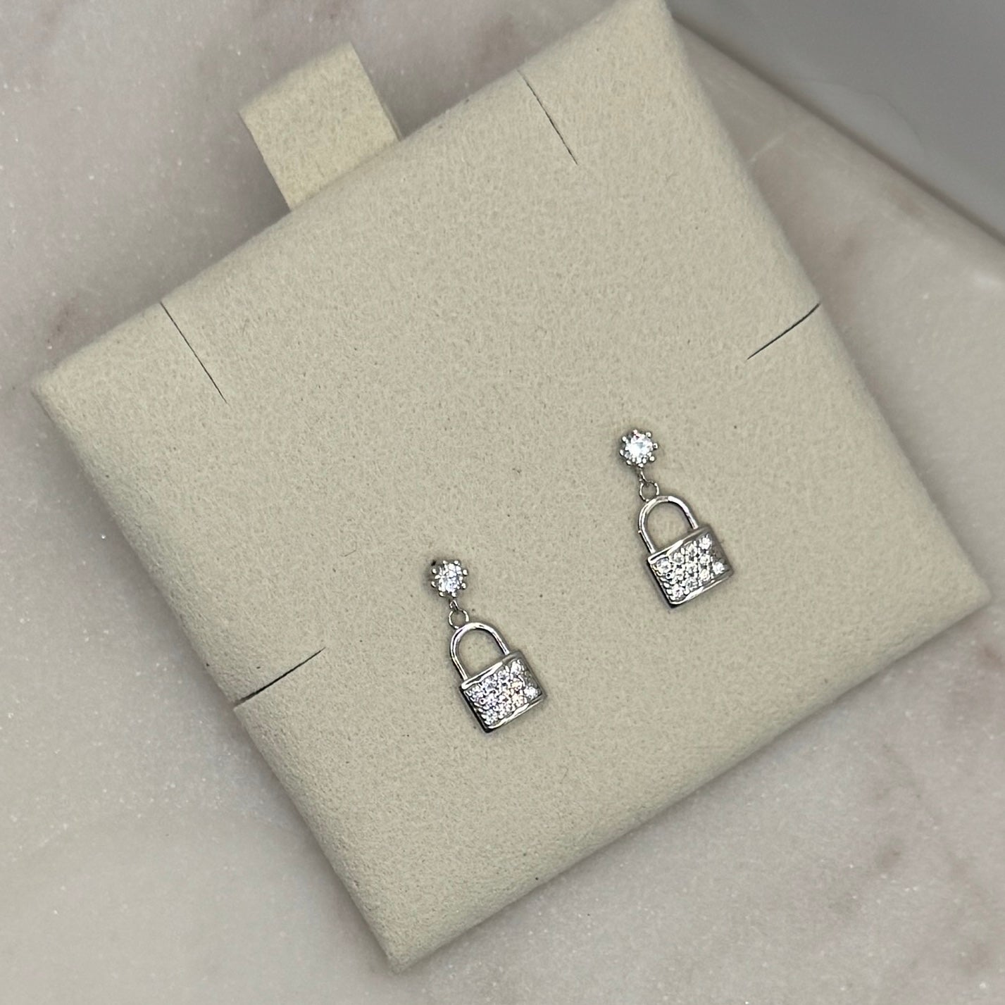 Zirconia Lock Earrings - Silver