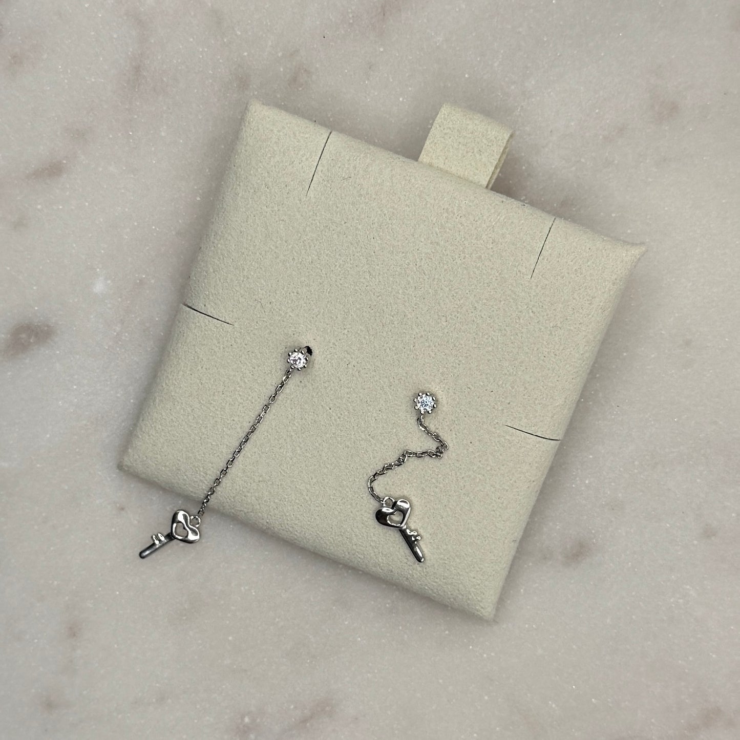 Heart Key Earrings - Silver
