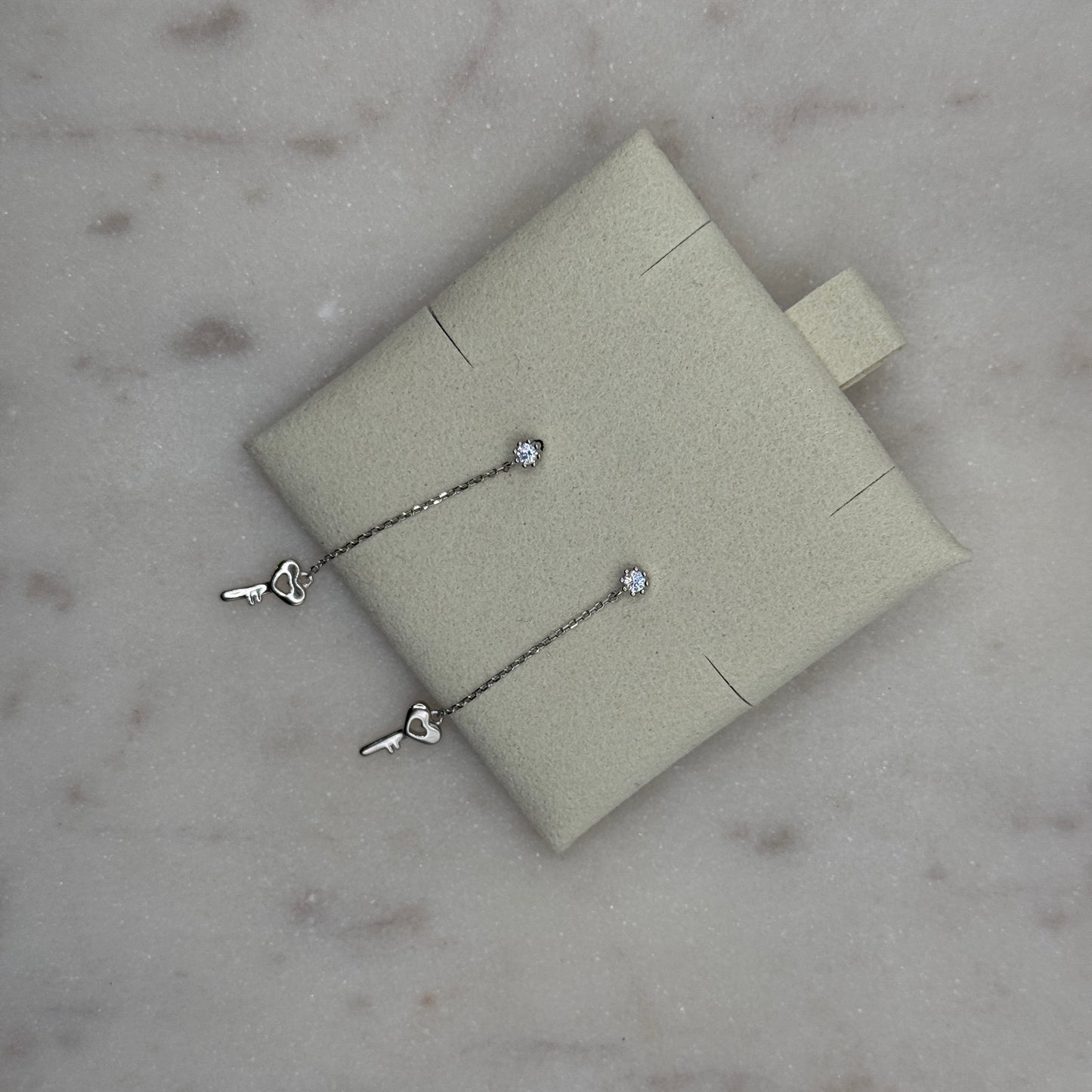 Heart Key Earrings - Silver