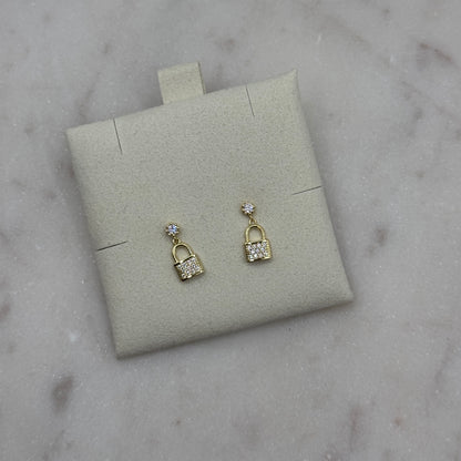 Zirconia Lock Earrings - Gold