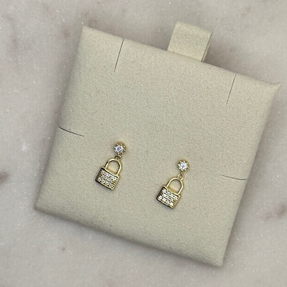 Zirconia Lock Earrings - Gold