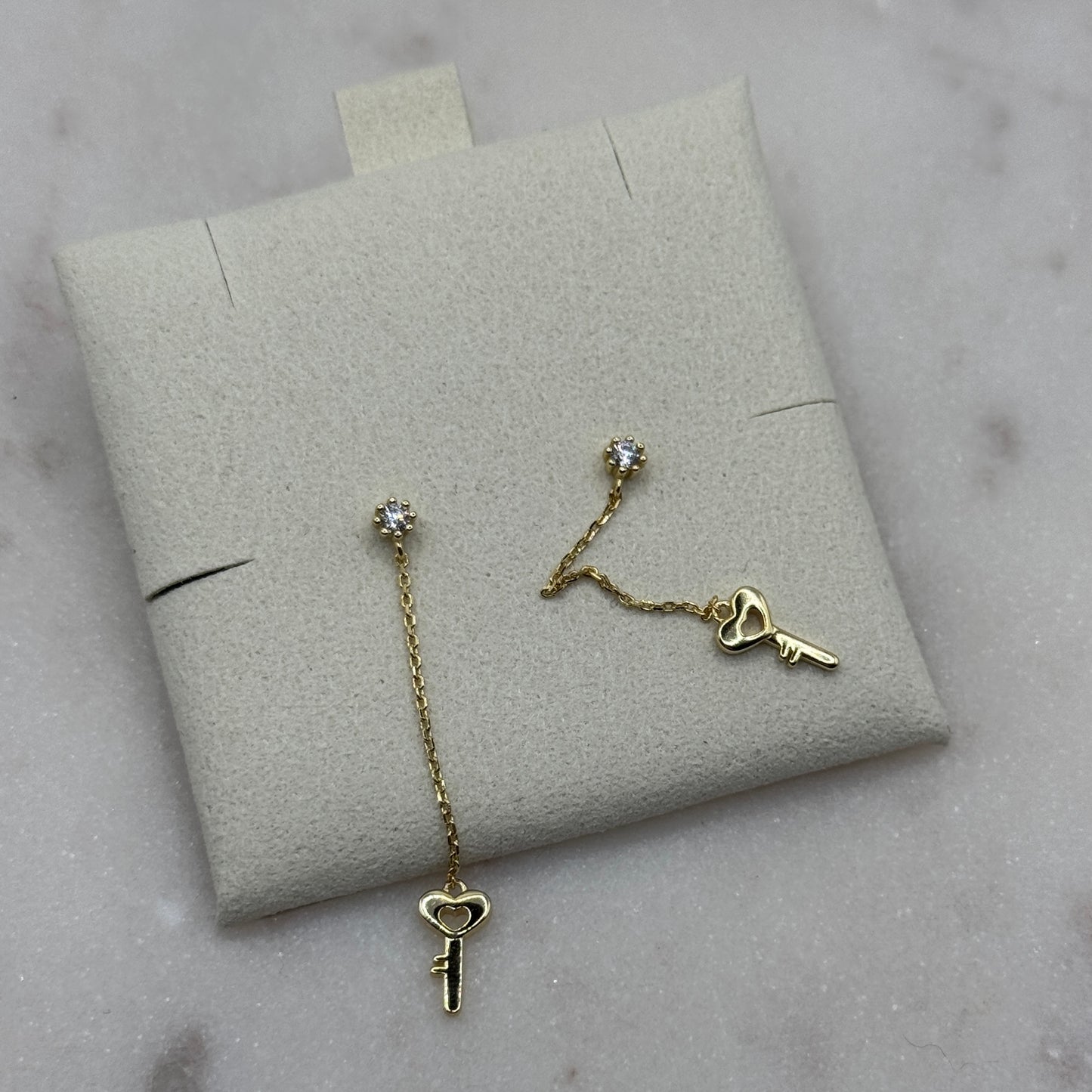 Heart Key Earrings - Gold