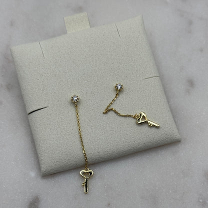 Heart Key Earrings - Gold